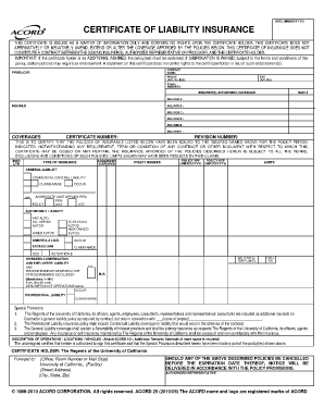 Certificate Of Insurance Fillable Ca - Fill Online pertaining to Acord Auto Insurance Binder